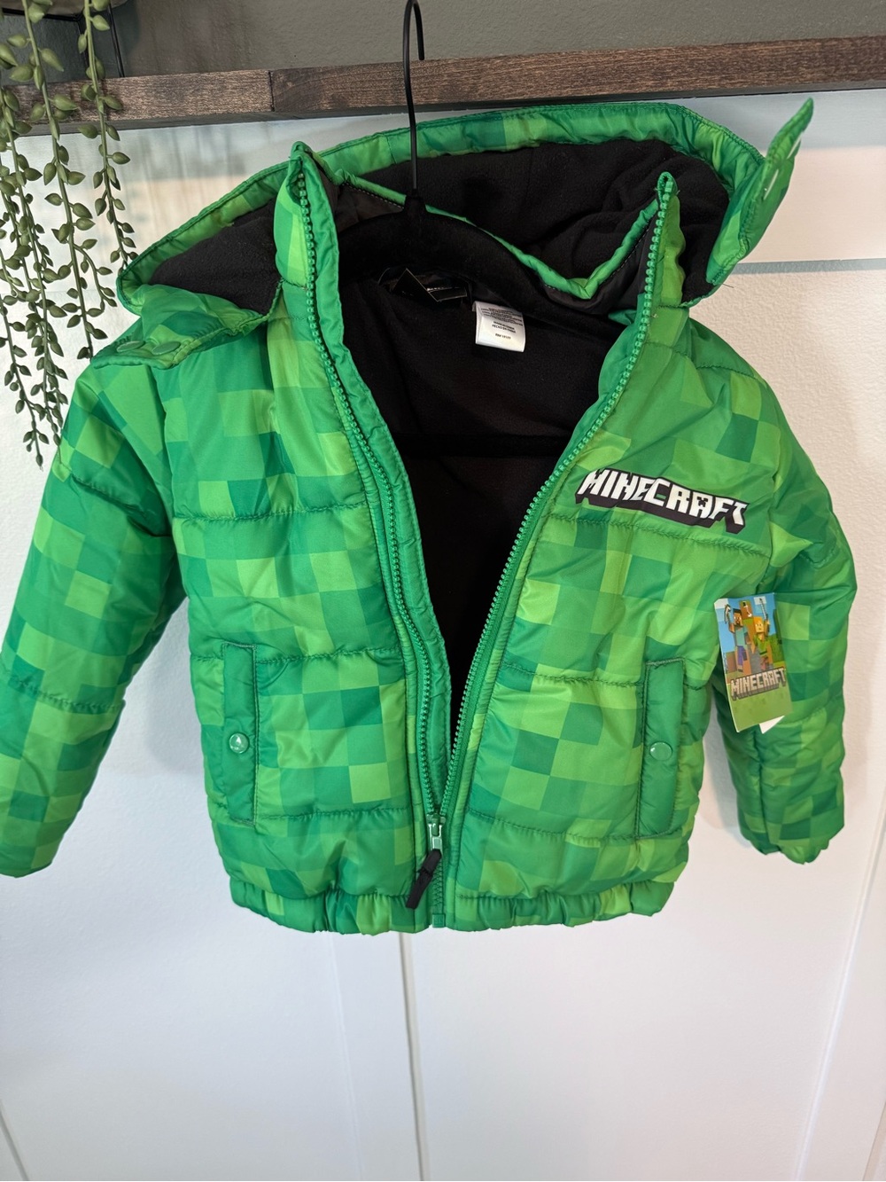 Minecraft Green Checkered Puffer Jacket Winter Coat